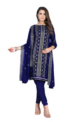 Women's blue heavy zari embrodiery with embroidered dupatta georgette dress material 1