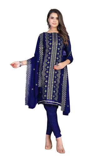Women's blue unstitched heavy zari embrodiery with embroidered dupatta georgette dress material (m-cp9005blue)