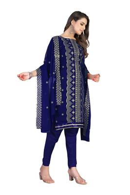 Women's blue heavy zari embrodiery with embroidered dupatta georgette dress material 2
