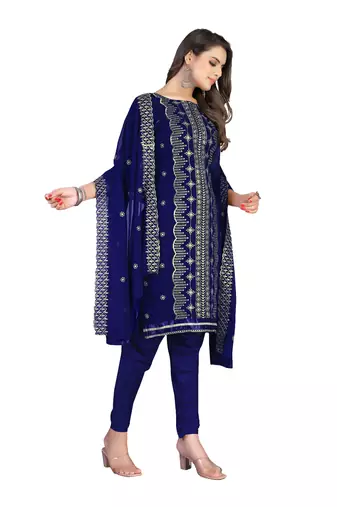 Women's blue heavy zari embrodiery with embroidered dupatta georgette dress material