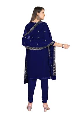 Women's blue heavy zari embrodiery with embroidered dupatta georgette dress material 3