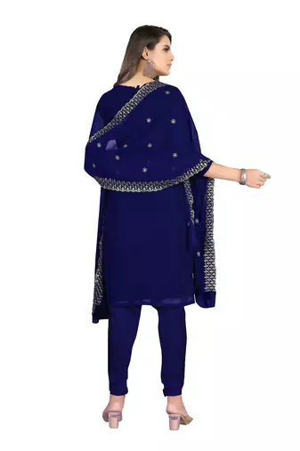 Women's blue heavy zari embrodiery with embroidered dupatta georgette dress material