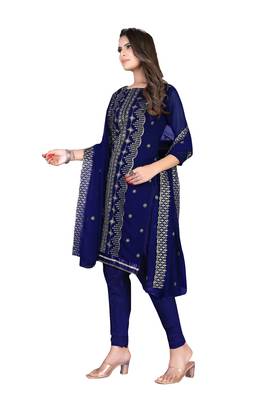 Women's blue heavy zari embrodiery with embroidered dupatta georgette dress material 4