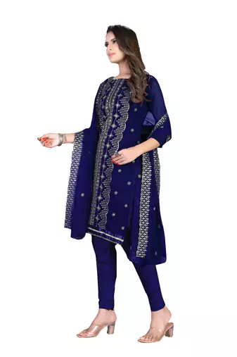 Women's blue heavy zari embrodiery with embroidered dupatta georgette dress material