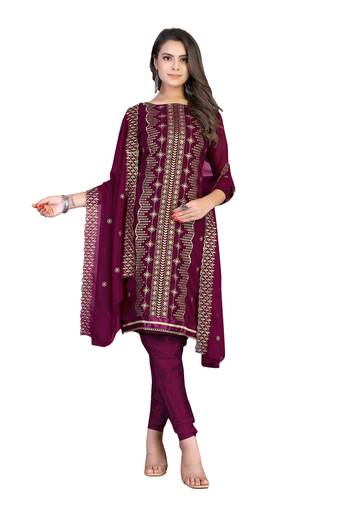 Women's magenta unstitched heavy zari embrodiery with embroidered dupatta georgette dress material (m-cp9005magenta)