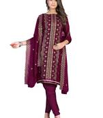 Women's magenta unstitched heavy zari embrodiery with embroidered dupatta georgette dress material (m-cp9005magenta)