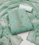 Women's sea green heavy thread sequence embroidery stylish neck dupatta georgette dress material