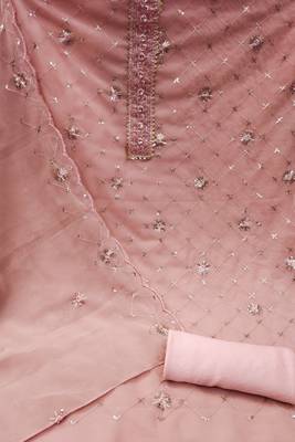 Women's peach heavy thread sequence embroidery stylish neck with dupatta georgette dress material 2