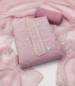 Women's baby pink heavy thread sequence embroidery stylish neck dupatta georgette dress material