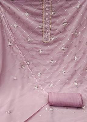 Women's baby pink heavy thread sequence embroidery stylish neck dupatta georgette dress material 2
