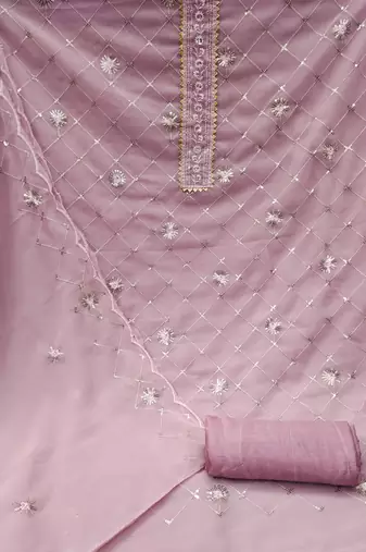 Women's baby pink heavy thread sequence embroidery stylish neck dupatta georgette dress material