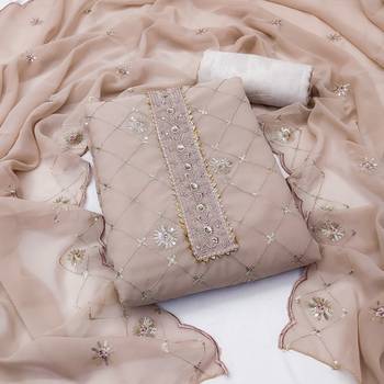 Women's beige heavy thread sequence embroidery stylish neck with dupatta georgette dress material 1