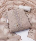 Women's beige heavy thread sequence embroidery stylish neck with dupatta georgette dress material