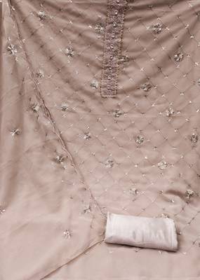 Women's beige heavy thread sequence embroidery stylish neck with dupatta georgette dress material 2