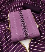 Women's light purple heavy thread sequence embroidery with dupatta cotton dress material