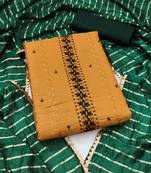 Women's musterd unstitched heavy thread sequence embroidery woven dupatta parampara cotton dress material (rnx590mtd)