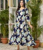 Womens Navy Blue Printed Floral Dress
