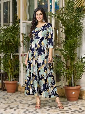 Womens Navy Blue Printed Floral Dress 2
