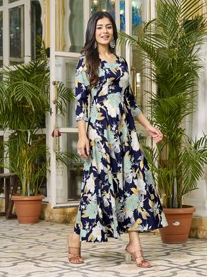 Womens Navy Blue Printed Floral Dress 3