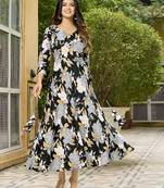 Womens Black Printed Floral Dress