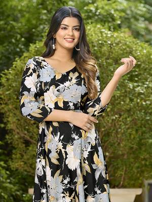Womens Black Printed Floral Dress 5