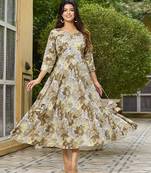 Womens Dusty Brown Printed Floral Dress