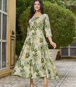 Womens Green Printed Floral Dress