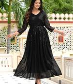 Womens Black Sequence V-Neck Tie-Up Fit & Flared Maxi Ethnic Dress