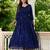 Womens Navy Blue Sequence V-Neck Tie-Up Fit & Flared Maxi Ethnic Dress