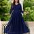 Womens Navy Blue Sequence V-Neck Tie-Up Fit & Flared Maxi Ethnic Dress