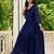Womens Navy Blue Sequence V-Neck Tie-Up Fit & Flared Maxi Ethnic Dress