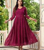 Womens Rani Pink Sequence V-Neck Tie-Up Fit & Flared Maxi Ethnic Dress