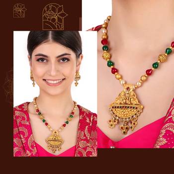 antique gold multi  pearls south indian temple choker jewellery sets for women 2
