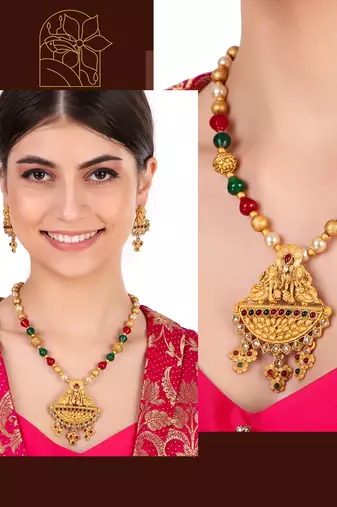 antique gold multi  pearls south indian temple choker jewellery sets for women