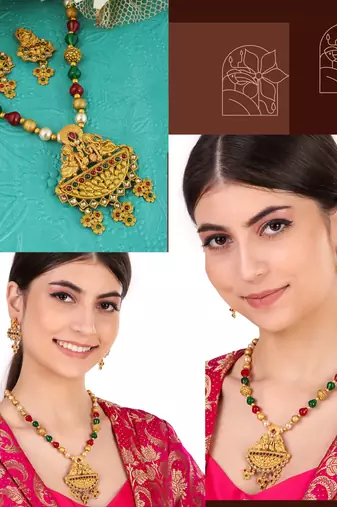 antique gold multi  pearls south indian temple choker jewellery sets for women