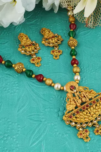 antique gold multi  pearls south indian temple choker jewellery sets for women