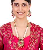 antique matte gold multi color pearls rani haar necklace jewellery set for women