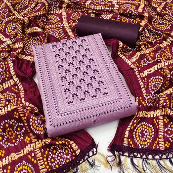 Women's light purple unstitched heavy thread sequence embroidery and with dupatta coco silk dress material (rnx582ppl) 1