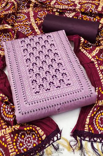 Women's light purple unstitched heavy thread sequence embroidery and with dupatta coco silk dress material (rnx582ppl)