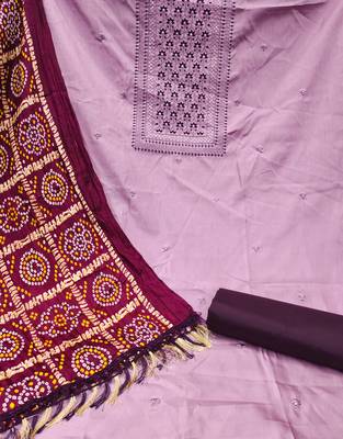 Women's light purple unstitched heavy thread sequence embroidery and with dupatta coco silk dress material (rnx582ppl) 2