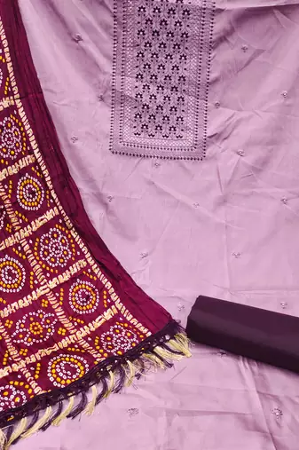 Women's light purple unstitched heavy thread sequence embroidery and with dupatta coco silk dress material (rnx582ppl)