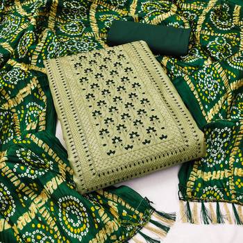Women's light green heavy thread sequence embroidery bandhani dupatta coco silk dress material 1