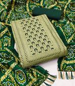 Women's light green heavy thread sequence embroidery bandhani dupatta coco silk dress material