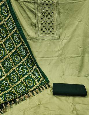 Women's light green heavy thread sequence embroidery bandhani dupatta coco silk dress material 2