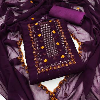 Women's purple heavy thread sequence embroidery with designer dupatta georgette dress material 1