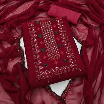Women's maroon heavy thread sequence embroidery with designer dupatta georgette dress material 1