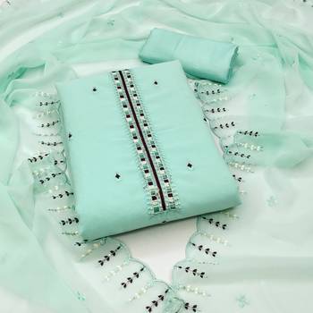 Women's sea green heavy thread embrodiery sequence work with dupatta georgette dress material 1