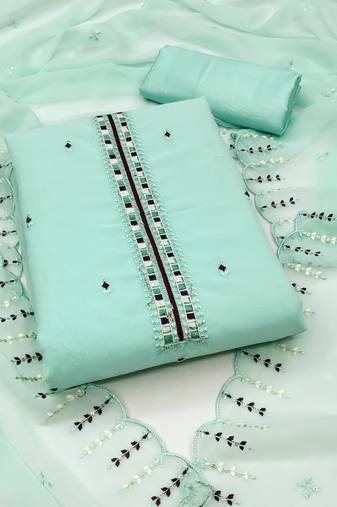 Women's sea green unstitched heavy thread embrodiery sequence work with dupatta georgette dress material (cp9025sgn)