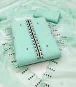 Women's sea green heavy thread embrodiery sequence work with dupatta georgette dress material