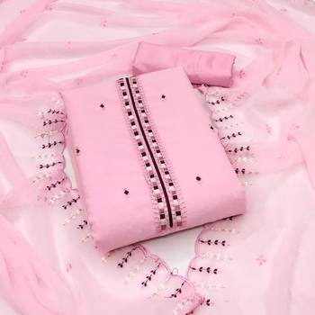 Women's pink heavy thread embrodiery sequence work with dupatta georgette dress material 1